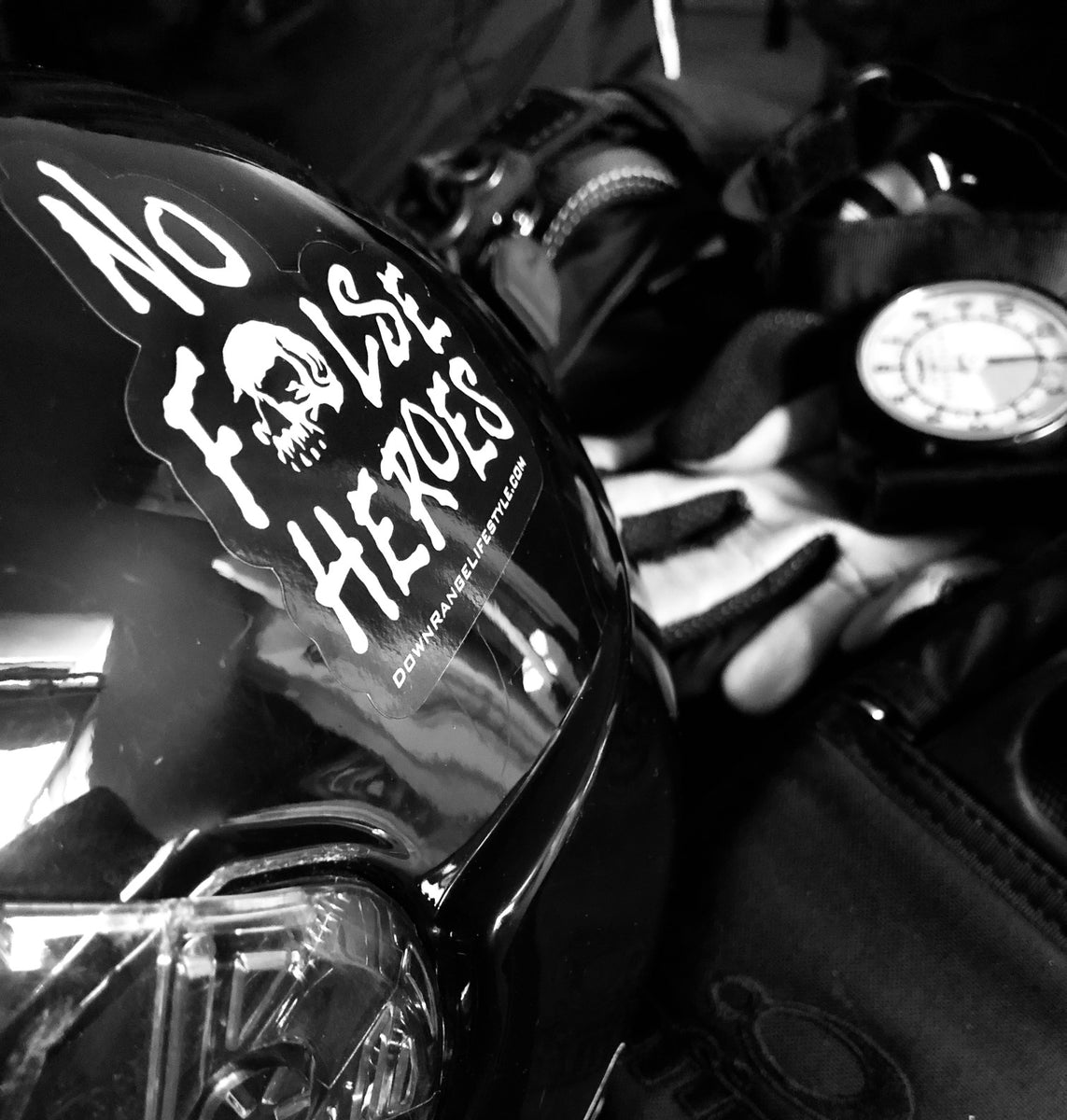 ‘No False Heroes’ Sticker (Small) – Down Range Lifestyle